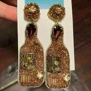 Champagne Wine Bottle Earrings Rose
